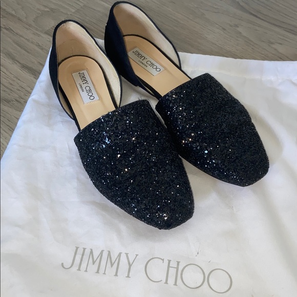 Jimmy Choo Globe Glitter & Leather d'Orsay Flats - Picture 3 of 7